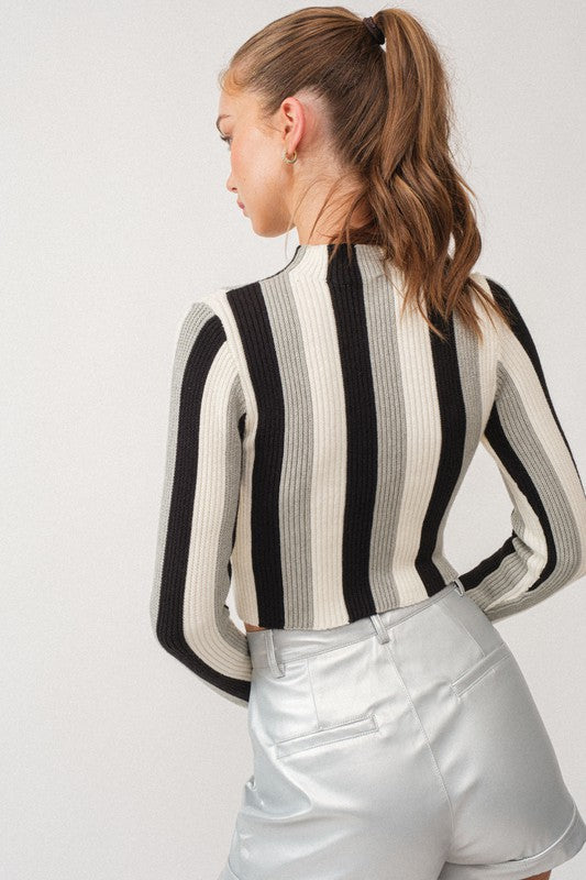 Amelia Stripe Mock Neck Sweater