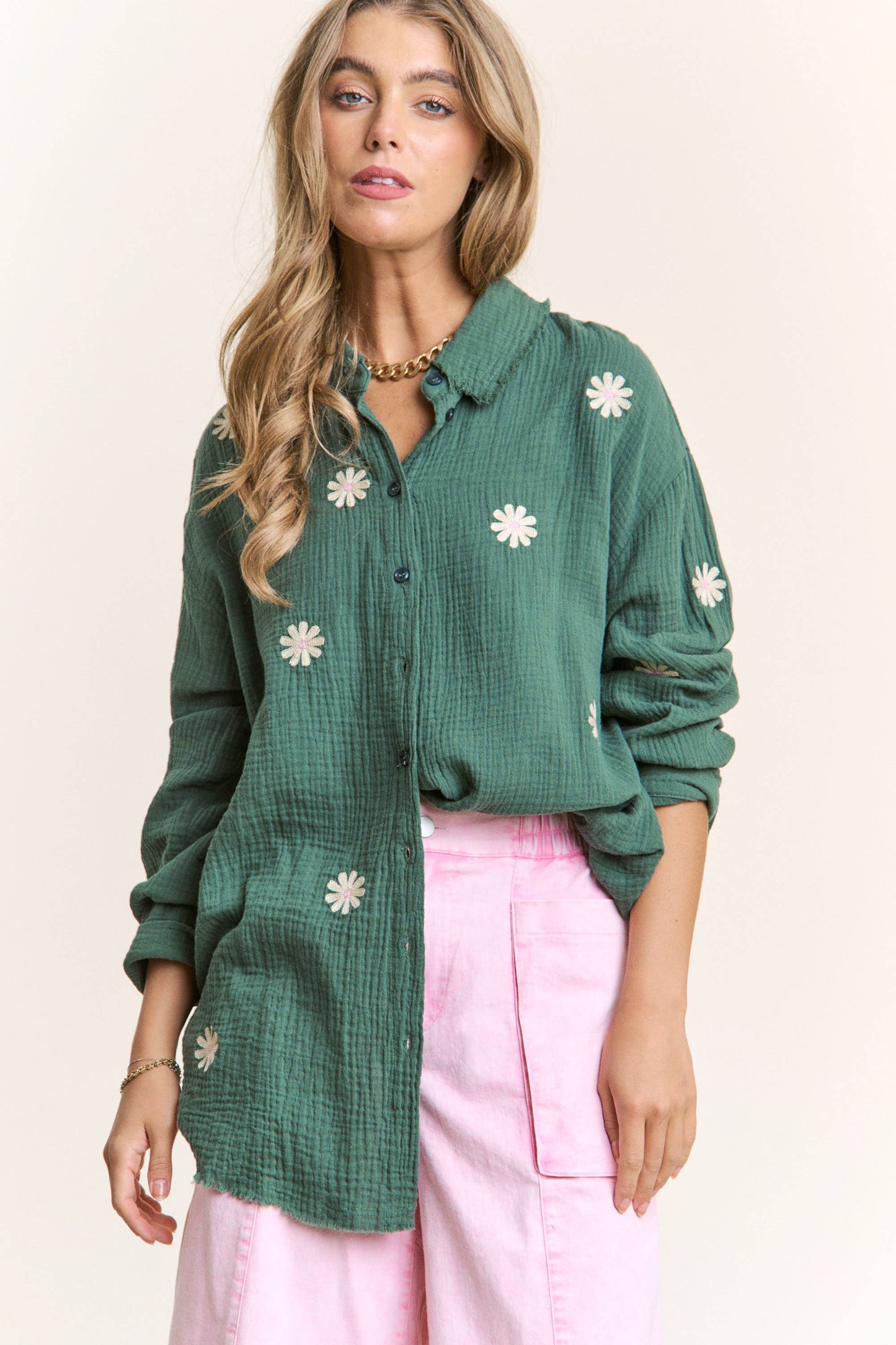 Autumn Daisy Gauze Embroidered Top