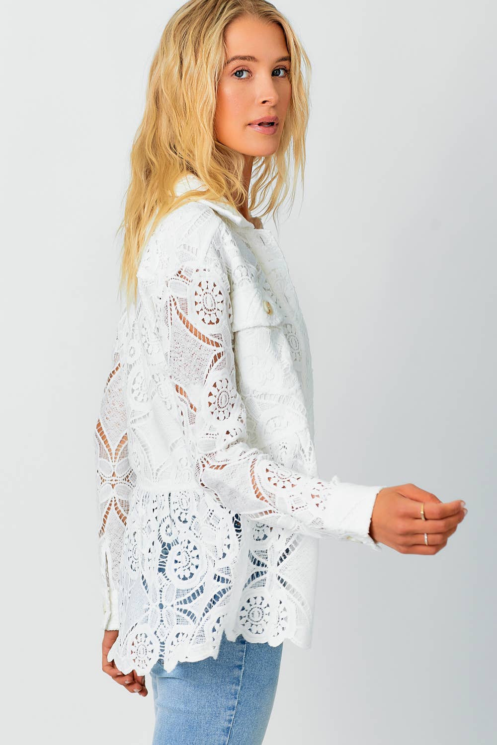 Pippa Lace Peplum Trucker Jacket