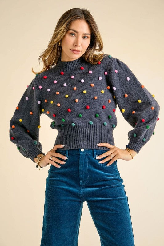 Rainbow Pom Pom Sweater