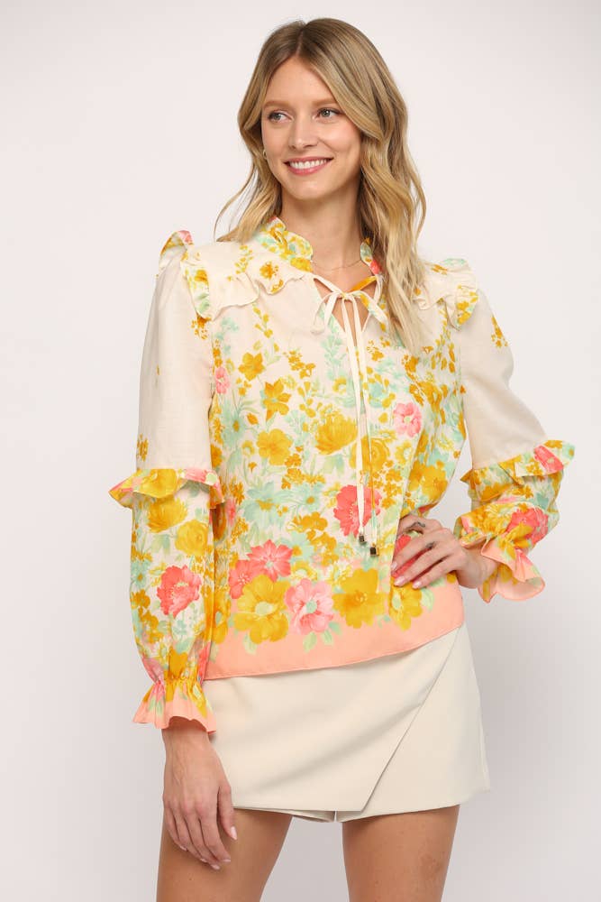 Floral Whimsy Ruffle Blouse