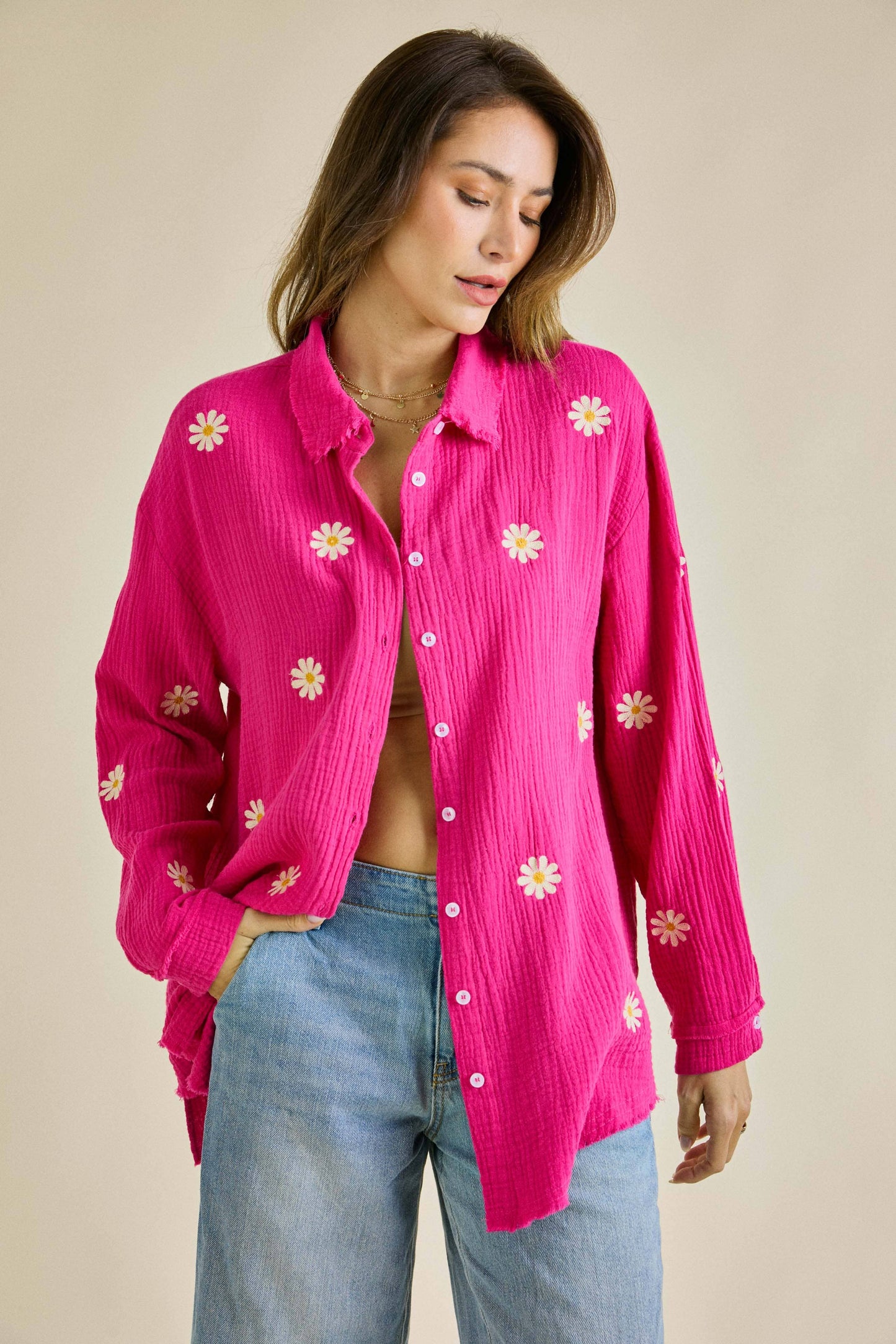 Flower Power Gauze Embroidered Top