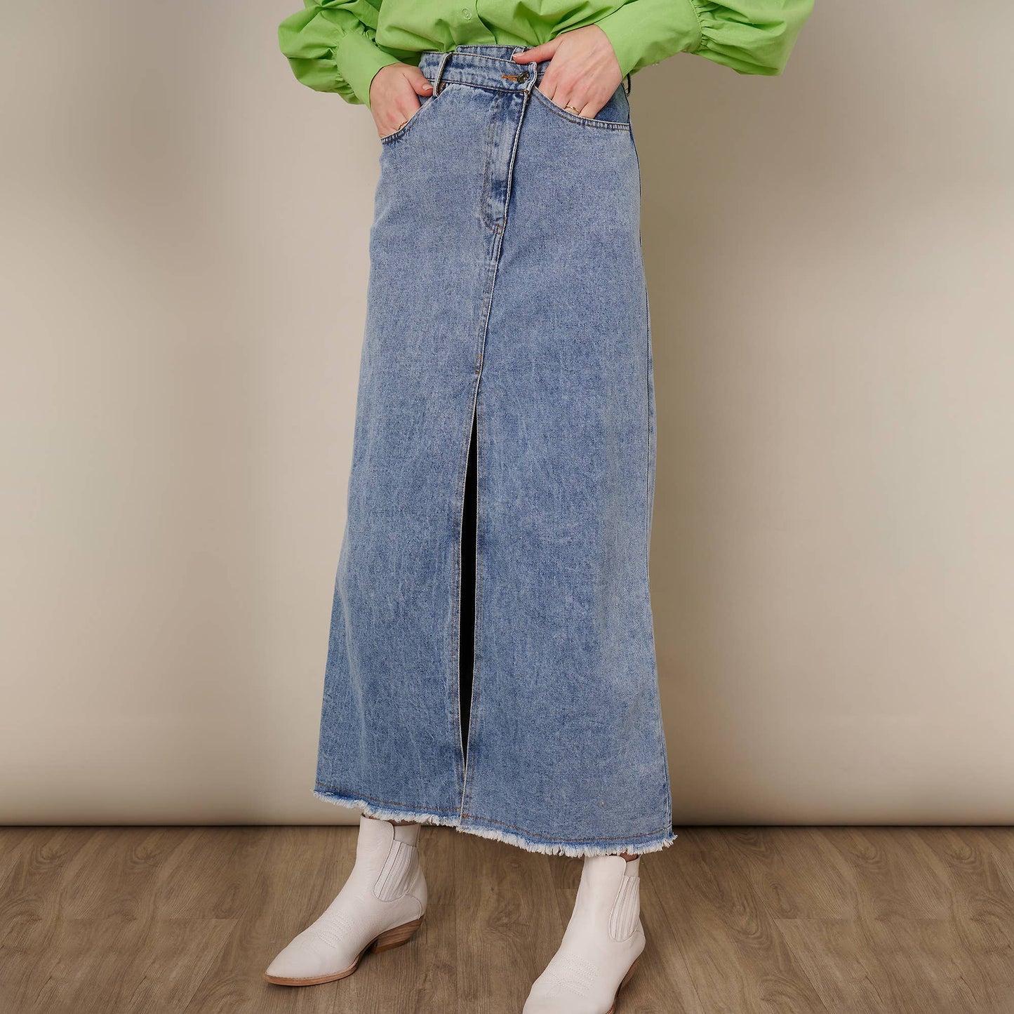 Assymetrical Denim Maxi Skirt