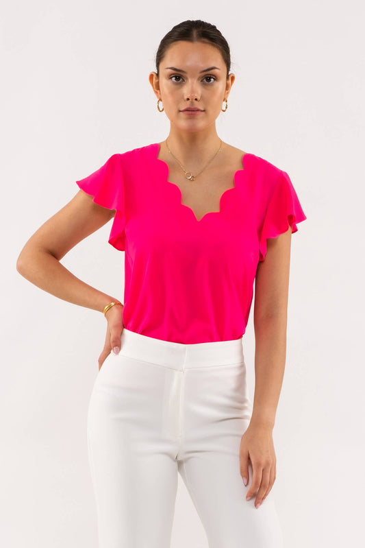 Scalloped V-Neck Top