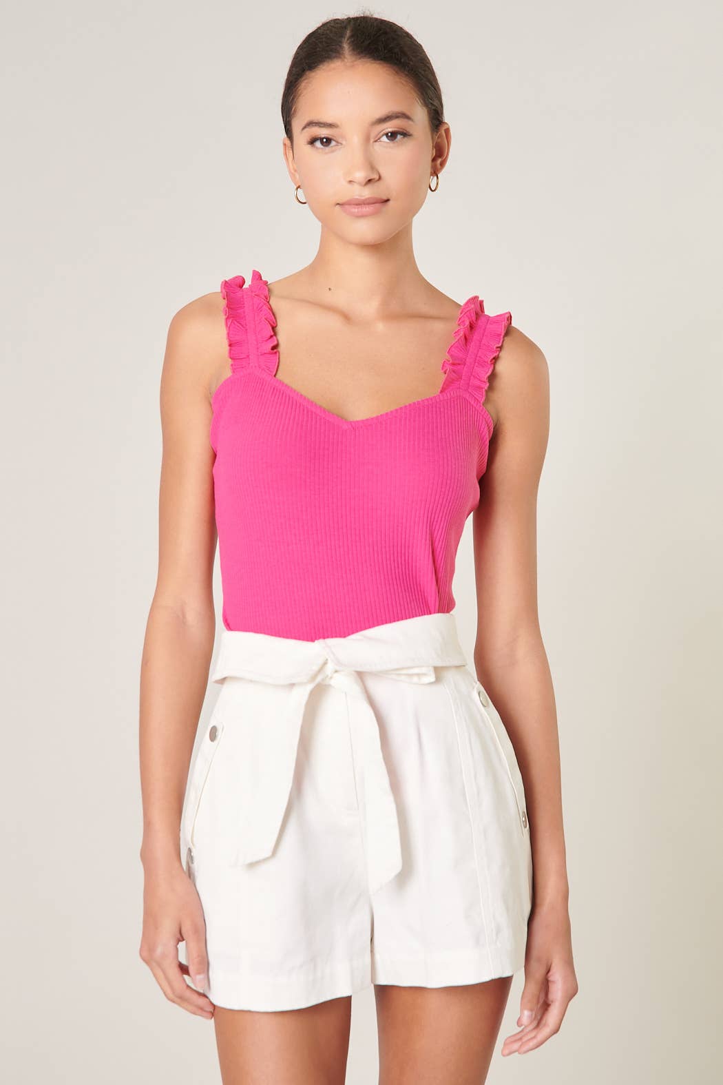 La La Land Ruffle Strap Ribbed Knit Tank