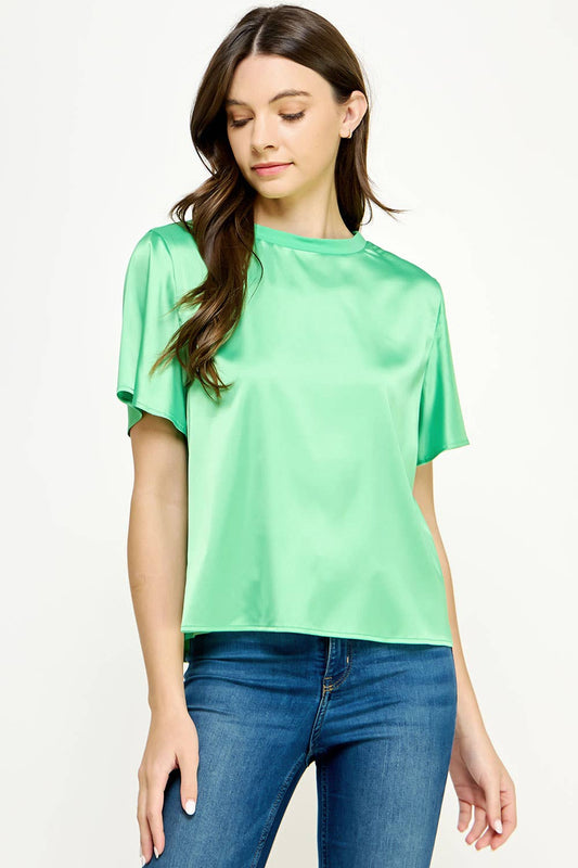 Satin Tee Top With Contrast Knit Back