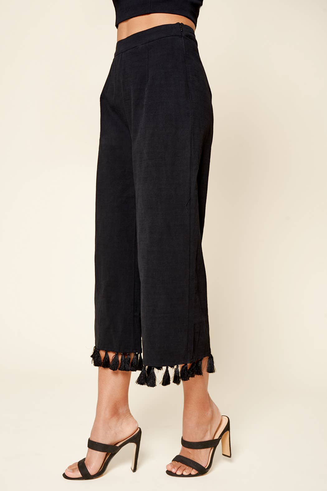 Stay Extra Tassel Trim Wide Leg Pants