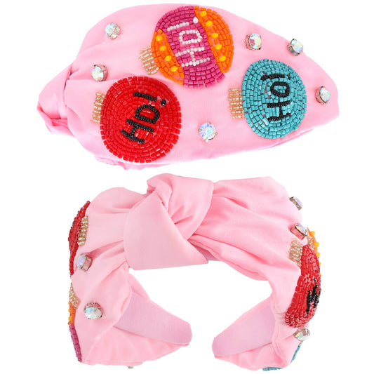 Jeweled HO HO HO Christmas Headband: Pink