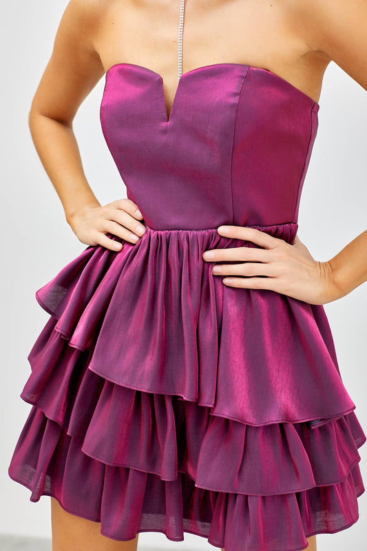 Midnight Orchid Strapless Ruffle Dress