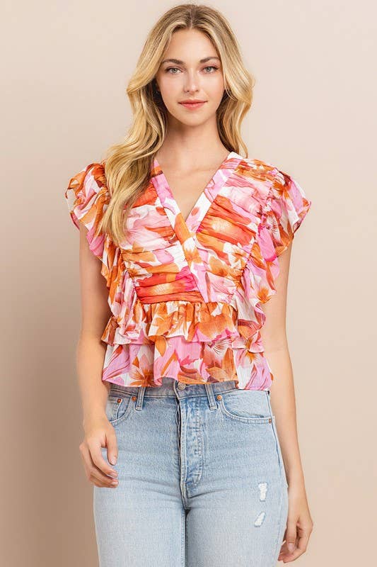 Blushing Sunset Ruched Top