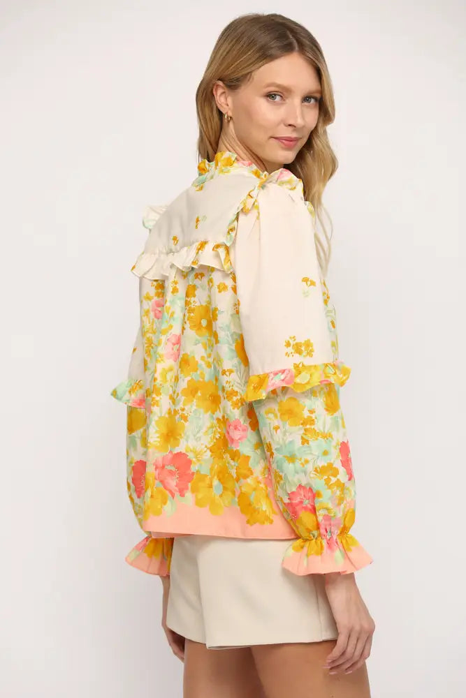 Floral Whimsy Ruffle Blouse