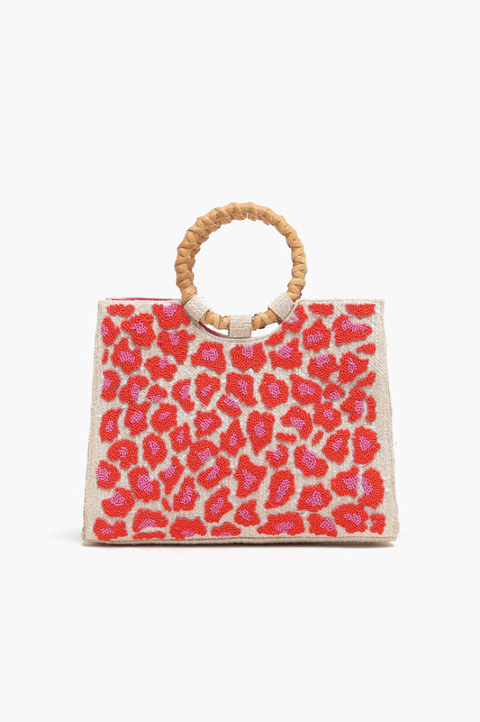 Pink Leopard Beaded Tote