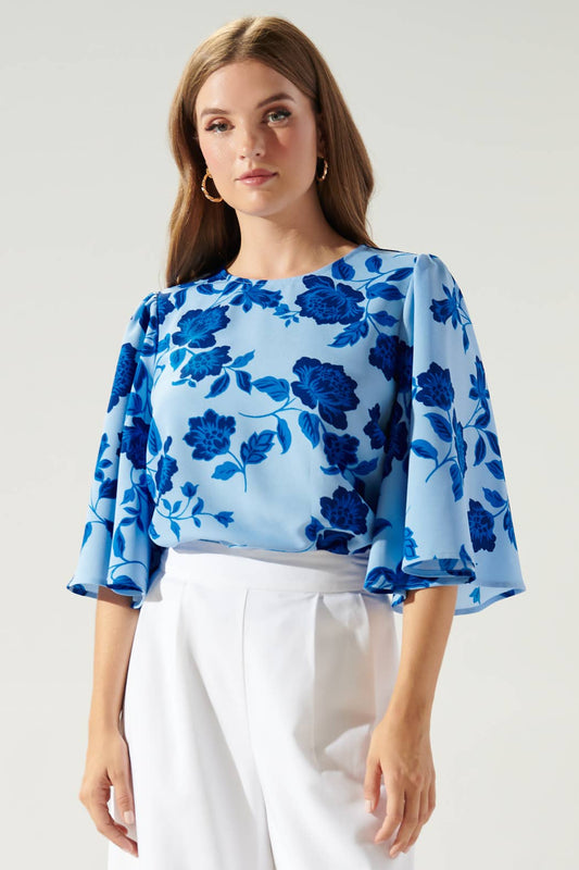 Skyline Floral Lital Flutter Sleeve Top