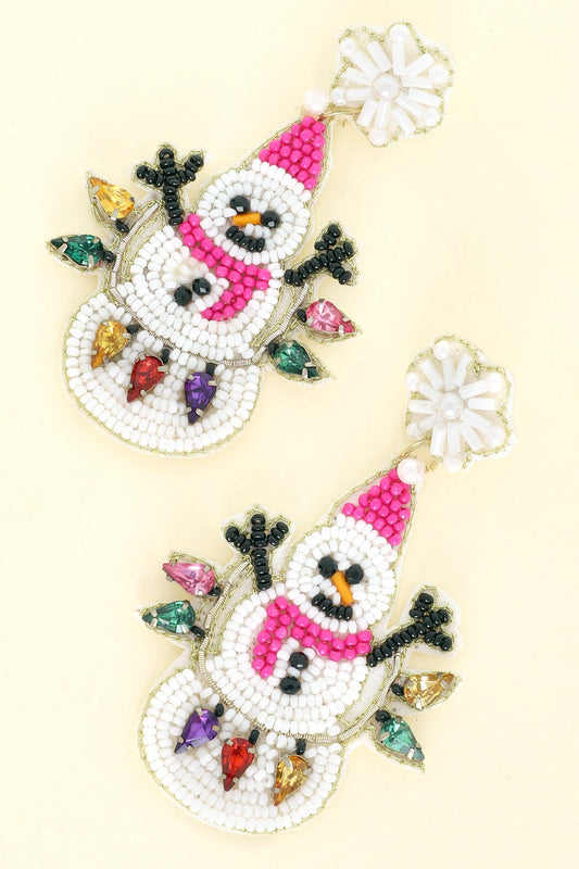 Tangles Christmas Lights Snowman Beaded Earrings