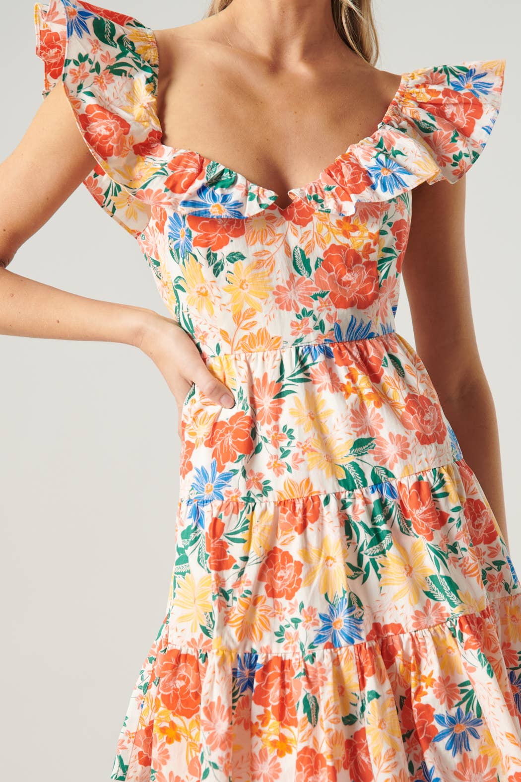 Saint Lucia Floral Sweetheart Ruffle Mini Dress
