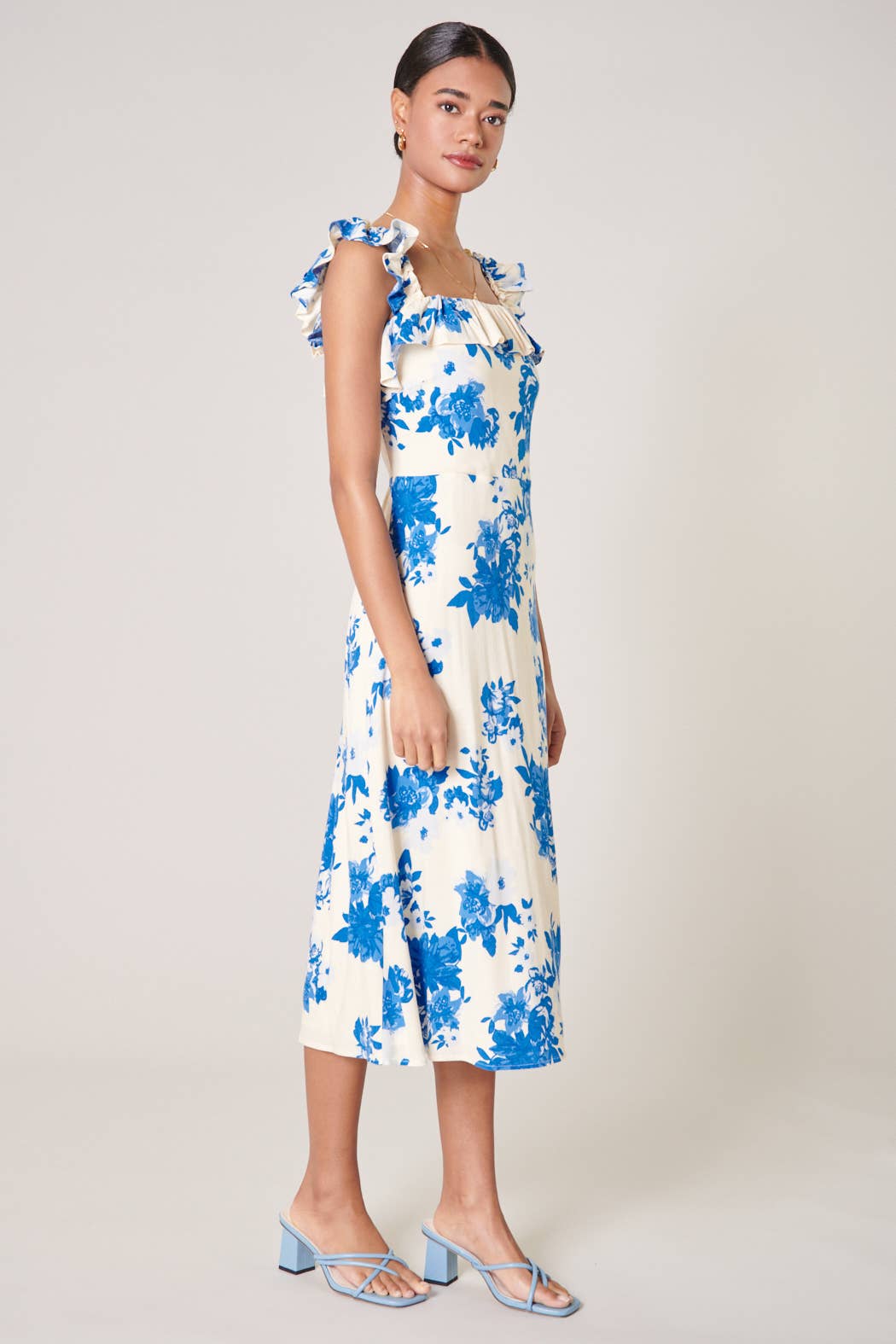 Azure Kona Floral Ruffle Trim Milo Midi Dress - Boutique à la mode