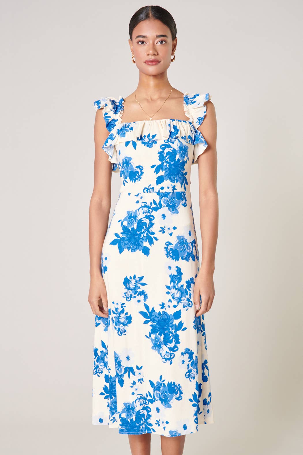 Azure Kona Floral Ruffle Trim Milo Midi Dress - Boutique à la mode