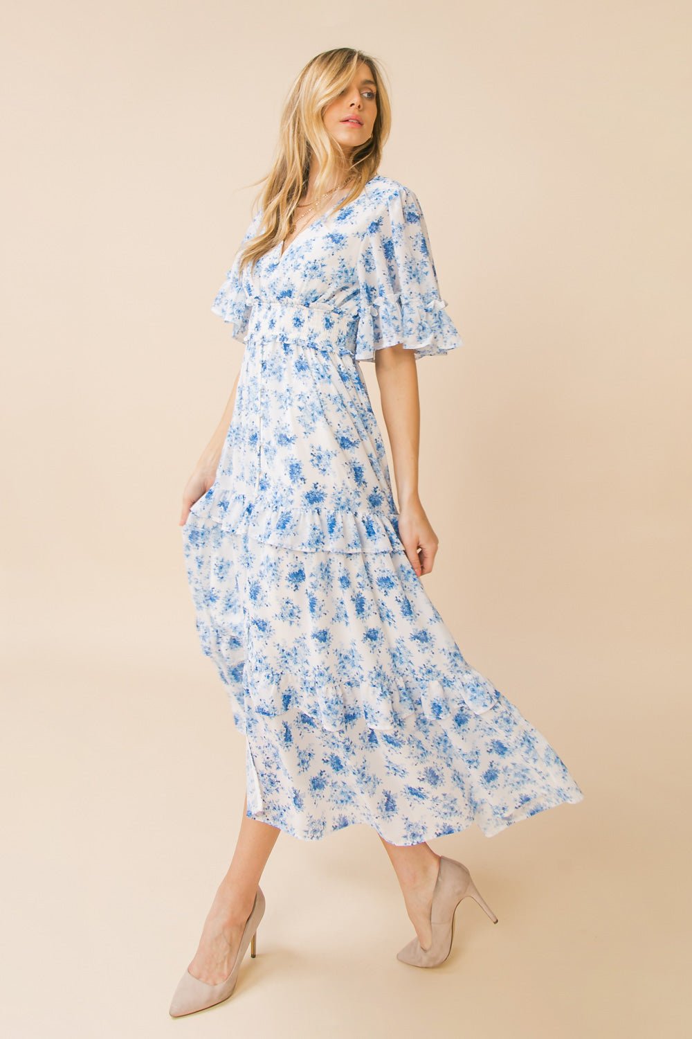 Blue Printed Dress - Boutique à la mode