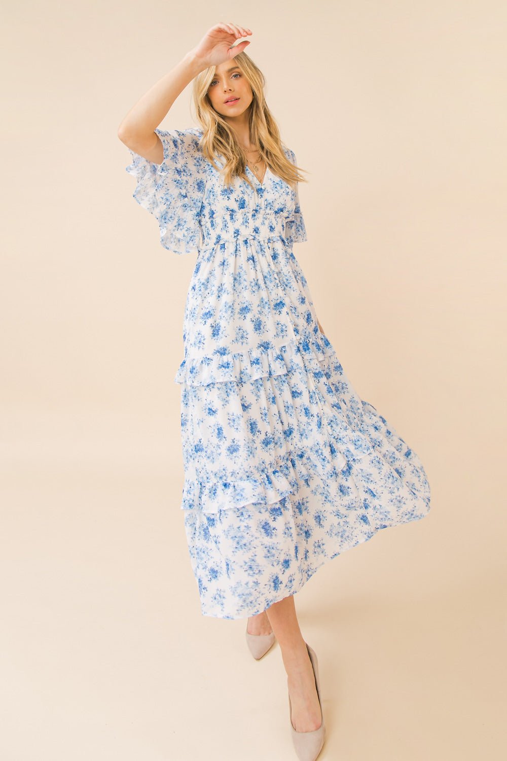 Blue Printed Dress - Boutique à la mode