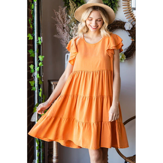 Tencel Flutter Sleeve Tiered Dress