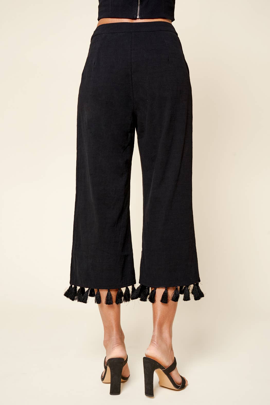 Stay Extra Tassel Trim Wide Leg Pants