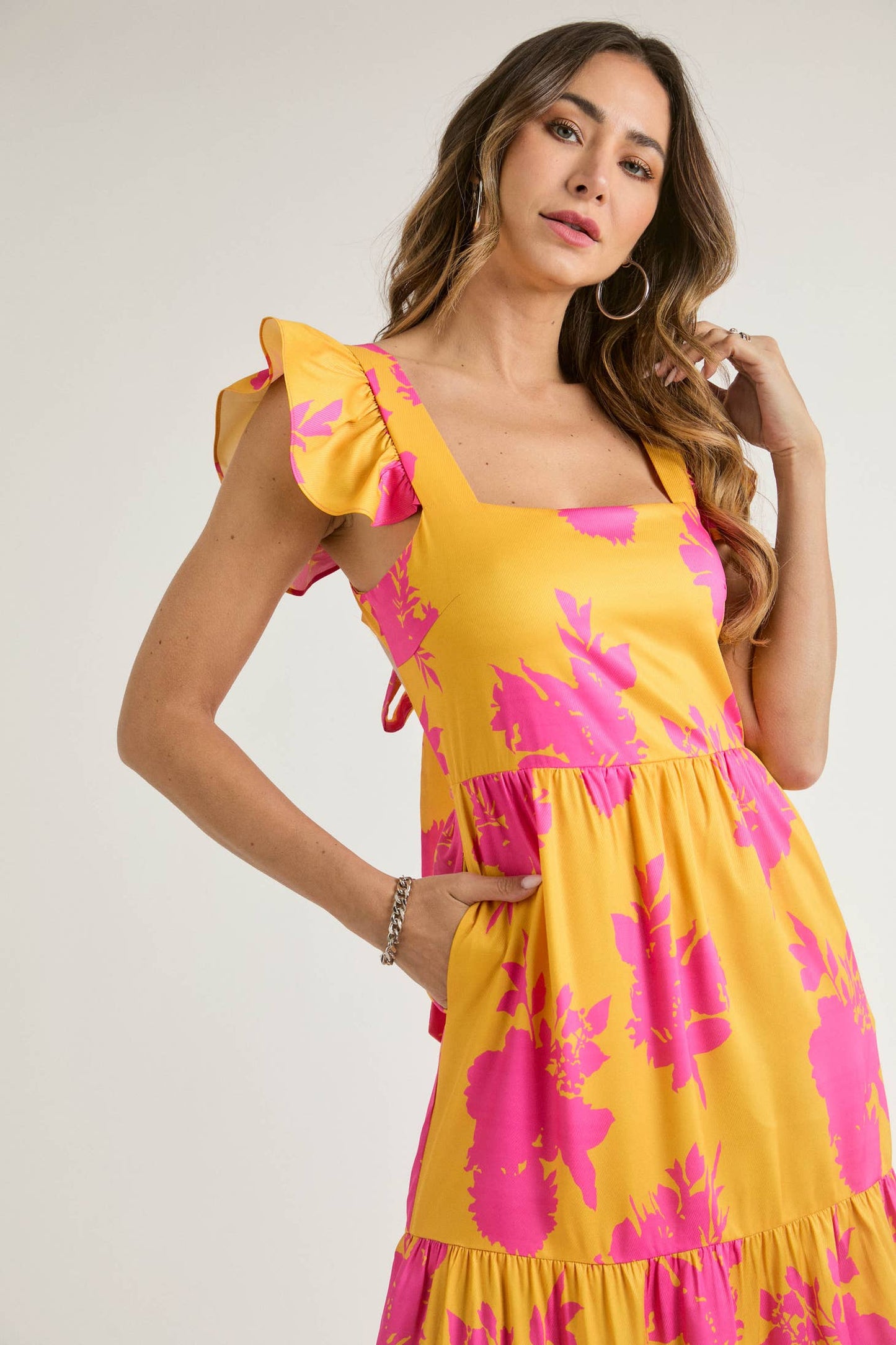 Floral Print Ruffle Short Sleeve Maxi Dress