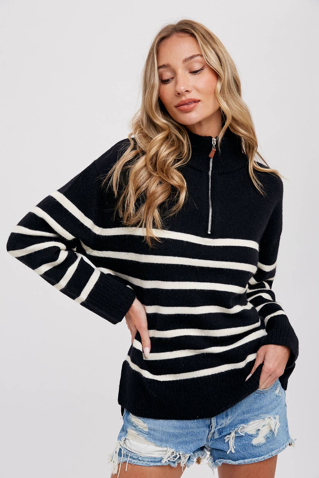 Chic Stripe Quarter Zip Pullover