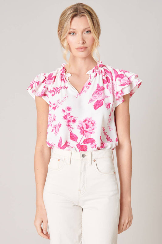 Clarice Floral Bellissima Ruffle Sleeve Top