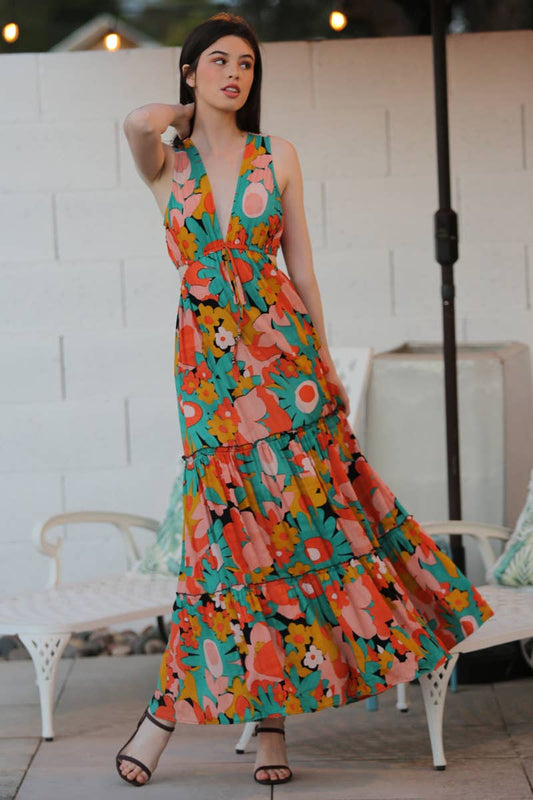 Floral Frenzy Cutout Maxi Dress