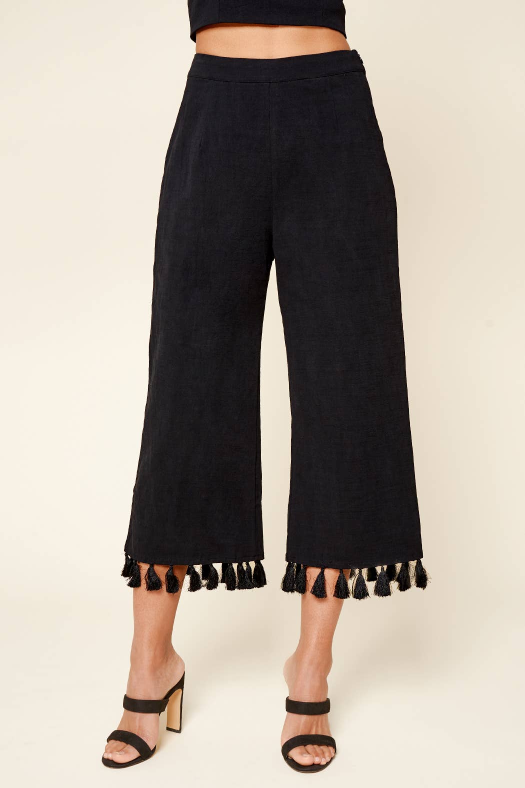 Stay Extra Tassel Trim Wide Leg Pants