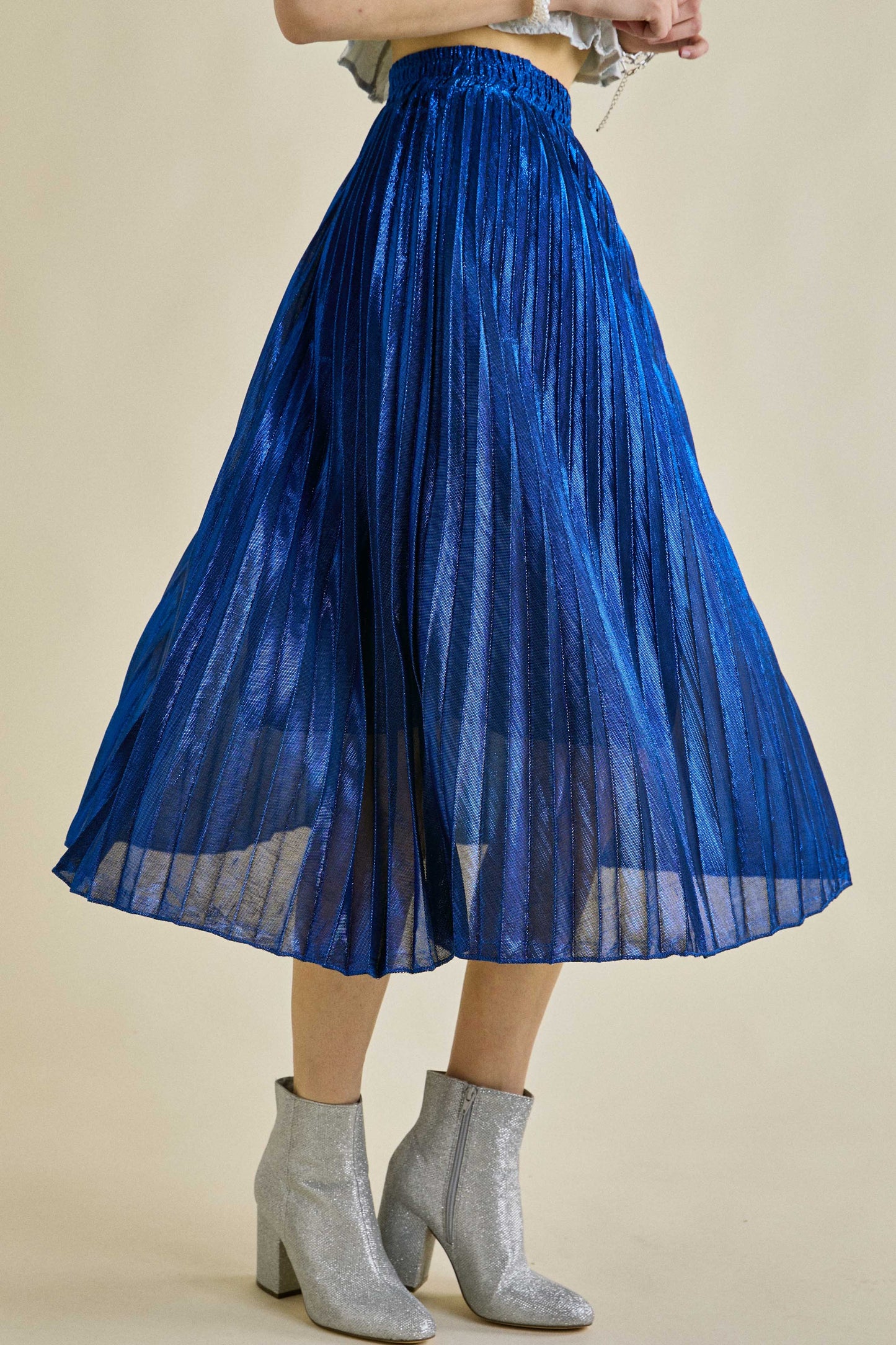 Glitter Pleated Midi Skirt